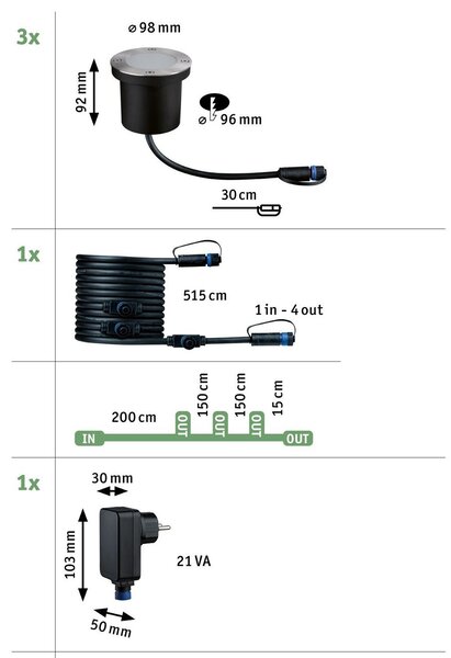 P 94717 Plug & Shine LED zemní svítidlo Floor základní sada neláká hmyz IP67 2200K 3x4,5W antracit - PAULMANN