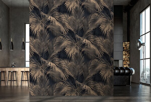 Vliesová obrazová tapeta na zeď, černo-hnědá, palmy, listy, FW4034-1, Feature Walls, Decoprint