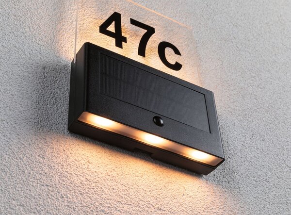 P 94725 Solární LED domovní číslo a svítidlo Neda pohybové čidlo neláká hmyz IP44 2200K antracit - PAULMANN