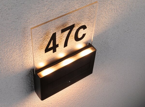 P 94725 Solární LED domovní číslo a svítidlo Neda pohybové čidlo neláká hmyz IP44 2200K antracit - PAULMANN