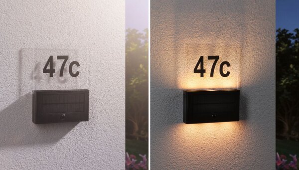 P 94725 Solární LED domovní číslo a svítidlo Neda pohybové čidlo neláká hmyz IP44 2200K antracit - PAULMANN
