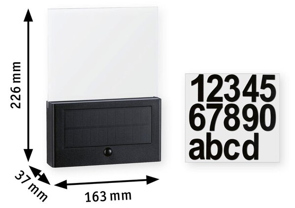 P 94725 Solární LED domovní číslo a svítidlo Neda pohybové čidlo neláká hmyz IP44 2200K antracit - PAULMANN