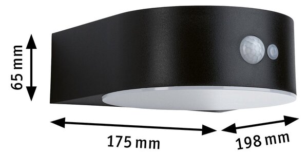 P 94730 Solární LED venkovní nástěnné svítidlo Eileen pohybové čidlo neláká hmyz IP44 2200K černá - PAULMANN