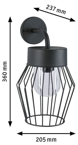 P 94736 Venkovní nástěnné svítidlo Lanka IP44 205x237mm max. 40W 230V antracit hliník - PAULMANN