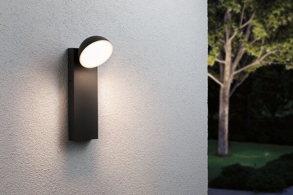 P 94738 LED venkovní nástěnné svítidlo Puka IP44 kruhové 110x125mm 3000K 8,5W 230V antracit hliník - PAULMANN