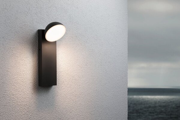 P 94738 LED venkovní nástěnné svítidlo Puka IP44 kruhové 110x125mm 3000K 8,5W 230V antracit hliník - PAULMANN