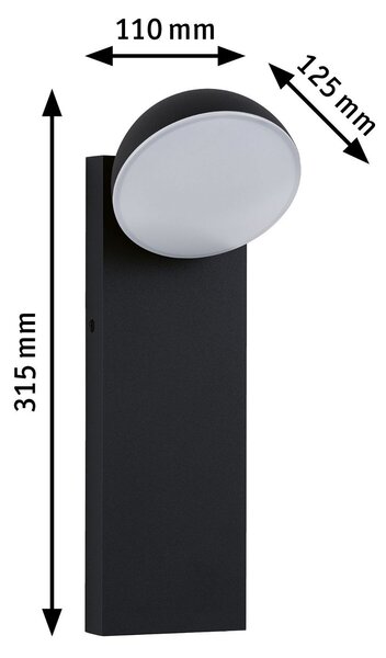 P 94738 LED venkovní nástěnné svítidlo Puka IP44 kruhové 110x125mm 3000K 8,5W 230V antracit hliník - PAULMANN