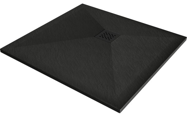 Mexen Stone+, čtvercová vanička z minerálního kompozitu 70 x 70 cm, černá, černá krytka, 44707070-B