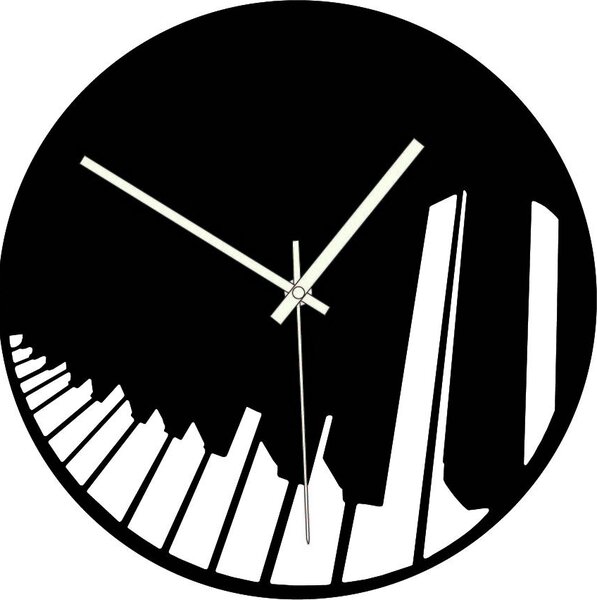 Dřevěné hodiny piano symphony černé a barevné - BUBO: Barva bílá RAL 9010 Přírodní překližka - Topol přírodní 30 cm 4083-60696 PR0415 plywood