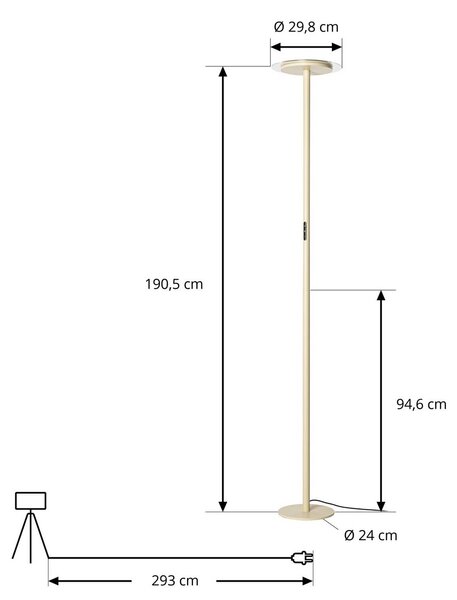 Arcchio LED stojací lampa Frile, béžová, výška 190 cm, stmívatelné, stmívatelný, Krémová / jantar, Obývací pokoj / jídelna, Hliník, Moderní