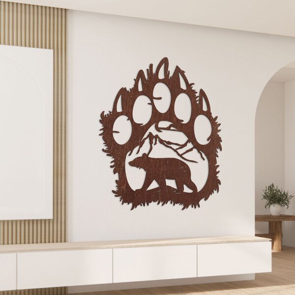 Obraz tlapa medvěda s horskou scenérií - SOPORTA: Překližka Topol - Amber 3072 35 x 30 cm 4099-106260 PR0405