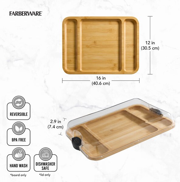 Servírovací tác Farberware s víkem 30,5 x 40,5 cm, bambusový 5317650EU