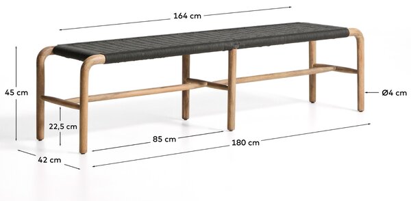 Kave Home Dřevěná zahradní lavice Alipa 180 cm s tmavě šedým výpletem