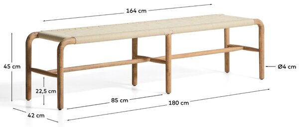 Kave Home Dřevěná zahradní lavice Alipa 180 cm s béžovým výpletem