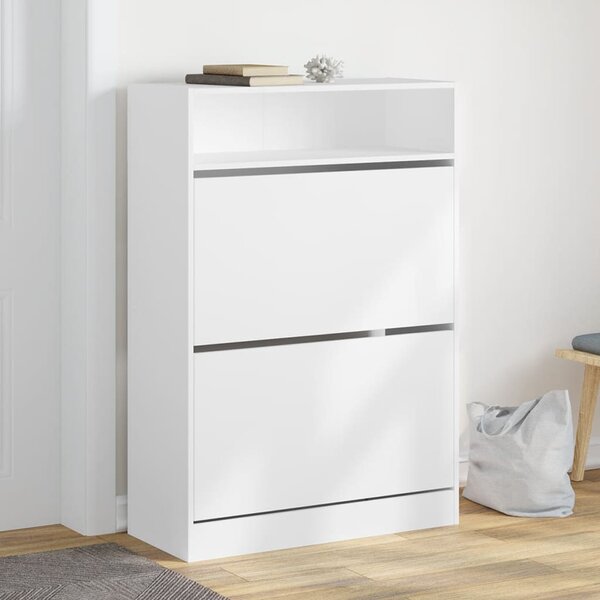 Botník se 2 výklopnými zásuvkami bílý 80 x 34 x 116 cm