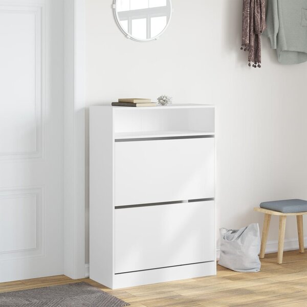 Botník se 2 výklopnými zásuvkami bílý 80 x 34 x 116 cm