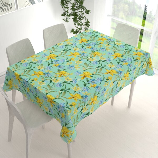 Biante Teflonový obdélníkový ubrus TF-082 Žluto-modré lilie na mintovém 50x100 cm