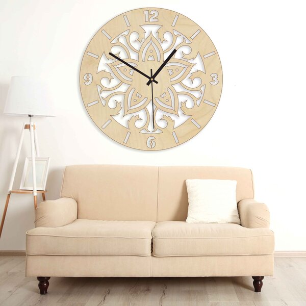 Dřevěné nástěnné hodiny Mandala Harmonie| FION: Stříbrné ručičky Přírodní překližka - Topol přírodní 30 cm 4165-64336 PR0441