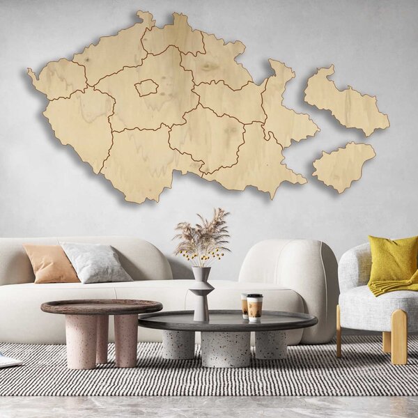 Dřevěná nástěnná mapa Česká republika | 14 dílků: Přírodní překližka - Topol přírodní 40 x 70 cm 4180-65511 M002