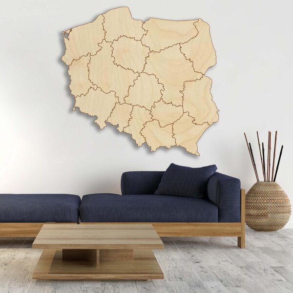 Dřevěná nástěnná mapa Polská republika - 16 dílků | SENTOP M003: Překližka - Silver barva Rozměr 60 x 60 cm 4181-65556 M003