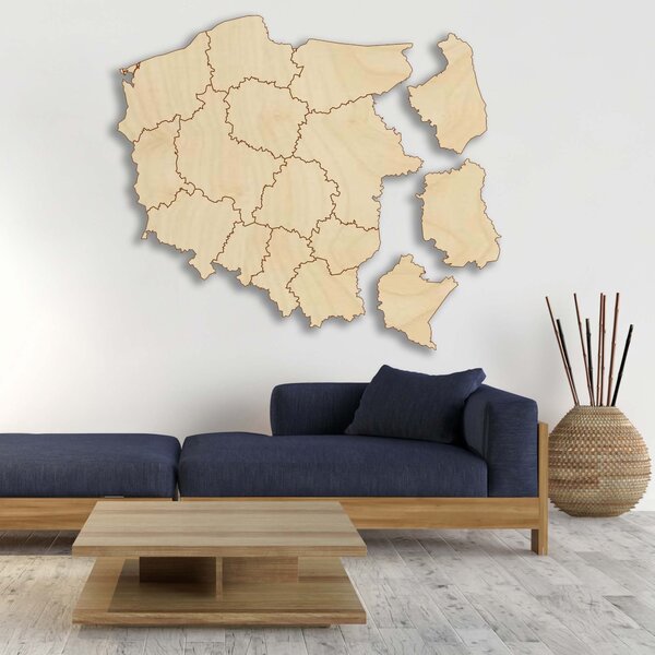 Dřevěná nástěnná mapa Polská republika - 16 dílků | SENTOP M003: Překližka - Silver barva Rozměr 60 x 60 cm 4181-65556 M003