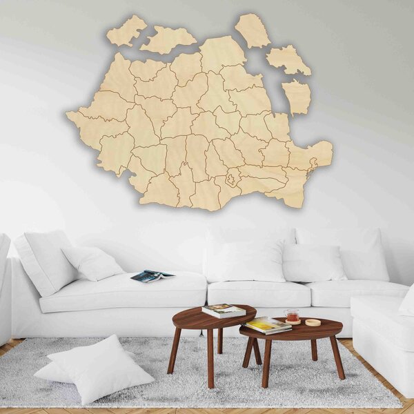 Dřevěná nástěnná mapa Rumunska - ROMA: Přírodní překližka - Topol přírodní 40 x 58 cm 4184-65846 M006