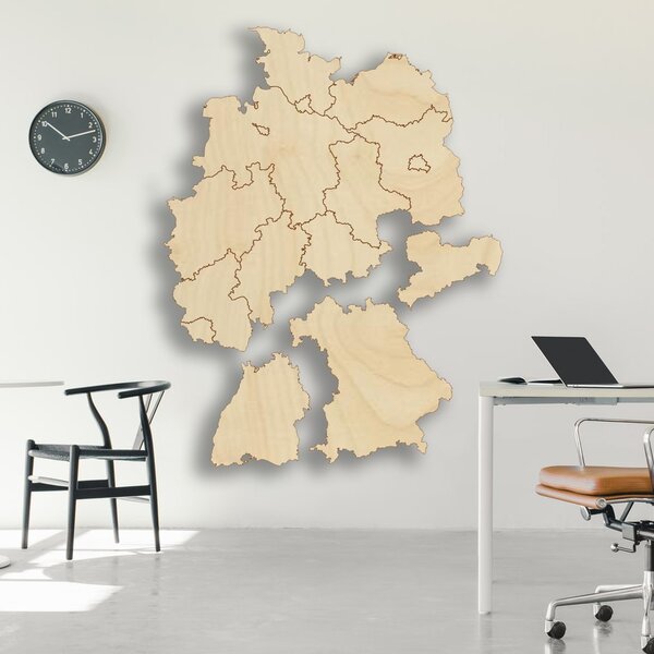 Dřevěná nástěnná mapa Německo - 16 dílků | DOUU: Přírodní překližka - Topol přírodní 45 x 60 cm 4182-65631 M004