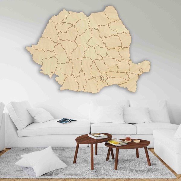 Dřevěná nástěnná mapa Rumunska - ROMA: Přírodní překližka - Topol přírodní 40 x 58 cm 4184-65846 M006