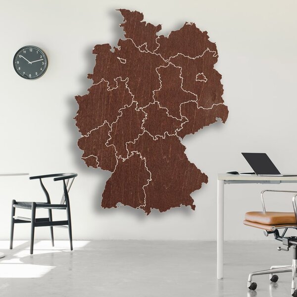 Dřevěná nástěnná mapa Německo - 16 dílků | DOUU: Přírodní překližka - Topol přírodní 45 x 60 cm 4182-65631 M004