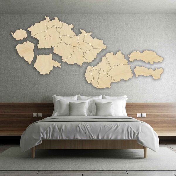Dřevěná mapa Slovenska a České republiky - PUZZLE: Překližka Topol - Honey 3071 40 x 23 cm 4190-84945 M011