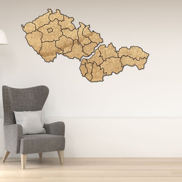 Dřevěná mapa Slovenska a České republiky - PUZZLE: Překližka Topol - Honey 3071 40 x 23 cm 4190-84945 M011