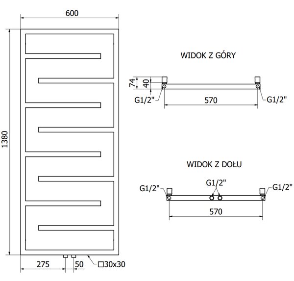 Mexen Orlando dekorativní radiátor 1380 x 600 mm, 445 W, bílý - W207-1380-600-00-20