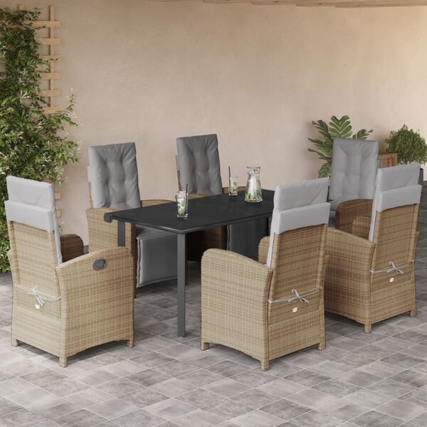7dílný zahradní jídelní set s poduškami béžový polyratan 3212595