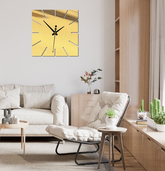 Nástěnné hodiny minimalistický čtvercový design - KAVARDI: Zrcadlo SILVER Černé ručičky 30 cm 4202-105570 X0099