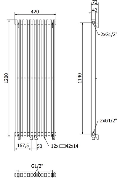 Mexen Kansas, topné těleso 1200 x 420 mm, 975 W, černá, W204-1200-420-00-70