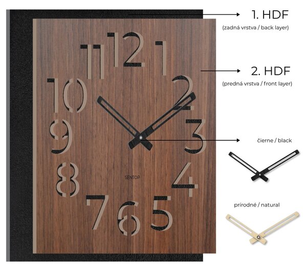 Dřevěné hodiny na zeď - Sentop | HDFK024 | ořech wenge: HDF - Orech Wenge HDF - Orech Wenge 30 cm Světlé 4203-69114 HDFK024-orech wenge