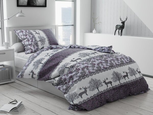 Povlečení mikroplyš VÁNOČNÍ SOBI šedé + prostěradlo mikroplyš SOFT 90x200 cm světle šedé