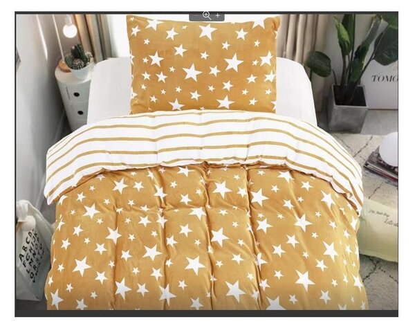 Povlečení mikroplyš HVĚZDY béžové + prostěradlo mikroplyš SOFT 90x200 cm bílé