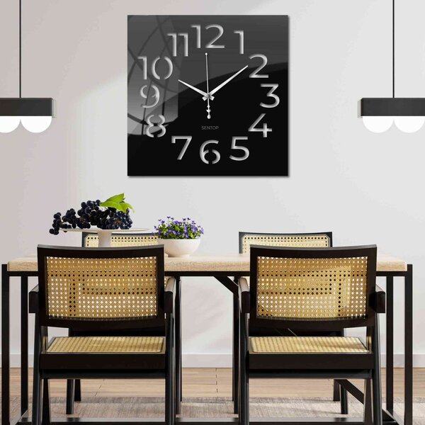 Hodiny na zeď čtvercové | PEMMA: Černá Ral 9005 Černé ručičky 30 cm 4209-107024 X0102