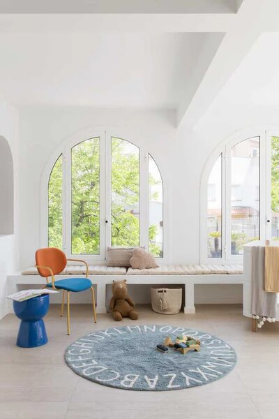 Lorena Canals, Přírodní koberec, ručně tkaný Round ABC Vintage Blue-Natural, 150x150 (průměr) kruh, modrá, dětský pokoj