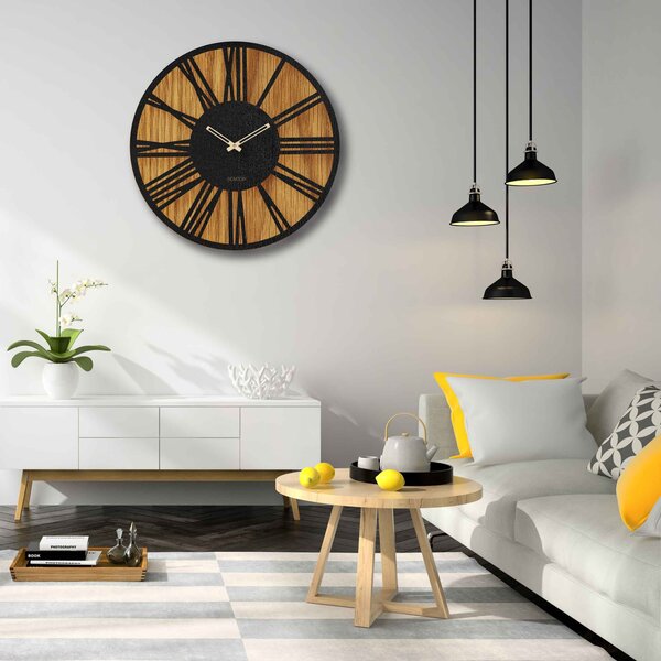 Moderní dřevěné nástěnné hodiny římské | KLOF: HDF - Dub HDF - Dub 30 cm Světlé 4229-70727 HDFK029-dub