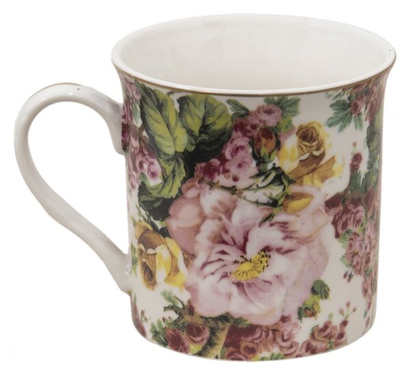 Porcelánový hrnek s květy a zlatou linkou Pink Flowers – 330 ml