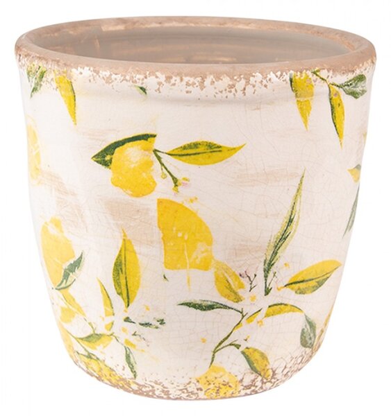 Béžový keramický obal na květináč s citróny Rebekka S – 14x14 cm