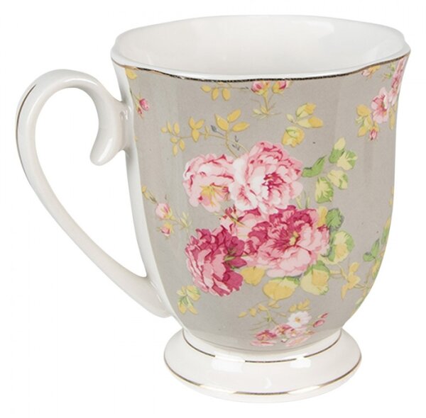 Zelený porcelánový hrnek s květy – 290 ml