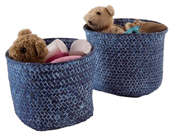 Set 2 ks pletených košíků Compactor MIKA, malý 14 x 11 cm, velký 16 x 12 cm, modrý - Jeans