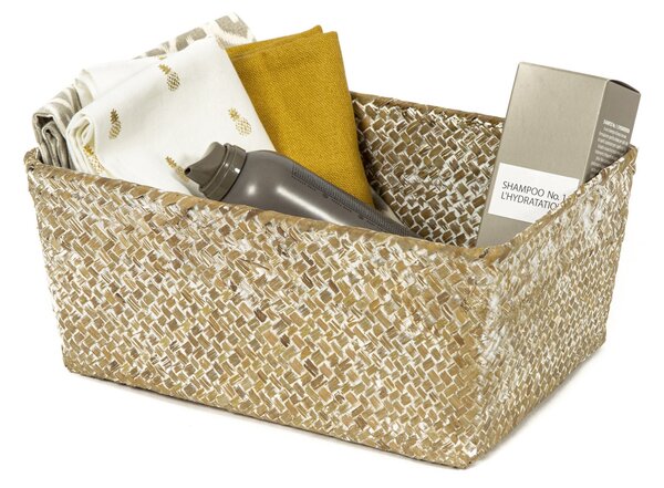 Úložný košík Compactor KITO - ručně pletený, 30 x 20 x 13 cm, béžový