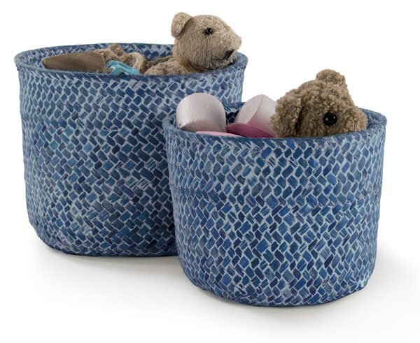 Set 2 ks pletených košíků Compactor MIKA, malý 14 x 11 cm, velký 16 x 12 cm, modrý - Jeans