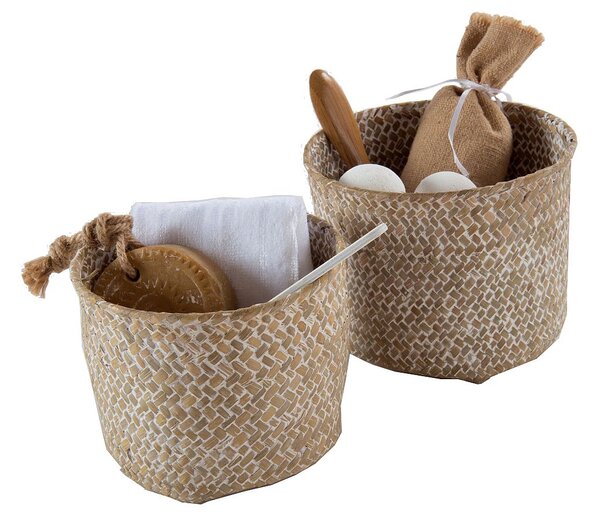 Set 2 ks pletených košíků Compactor MIKA, malý 14 x 11 cm, velký 16 x 12 cm, béžový