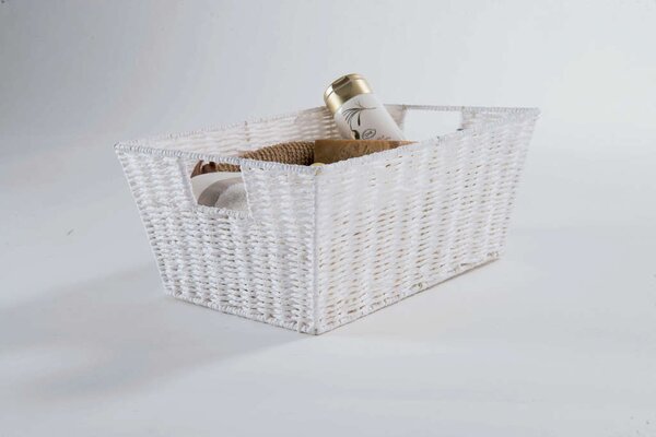 Ručně pletený úložný košík Compactor ETNA, 31 x 24 x 14 cm, bílý