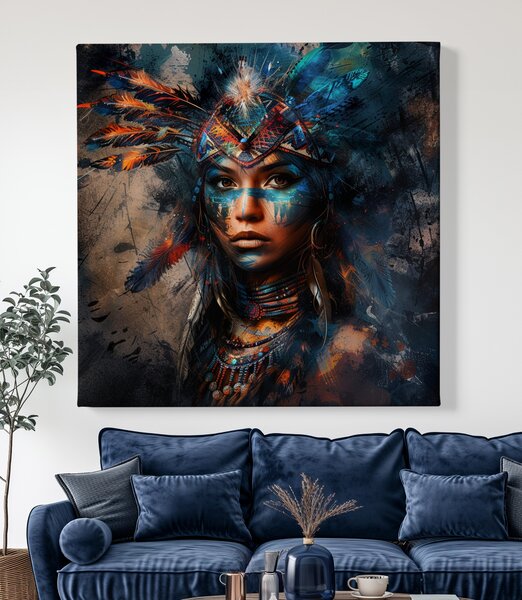Obraz na plátně - Indiánská žena Hnědá perla FeelHappy.cz Vyberte rozměr (Šířka/Výška): 60 x 60 cm